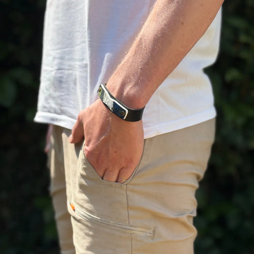 Bracelet Manchette "Éclipse Urbaine" – Cuir & Ballon Recyclé